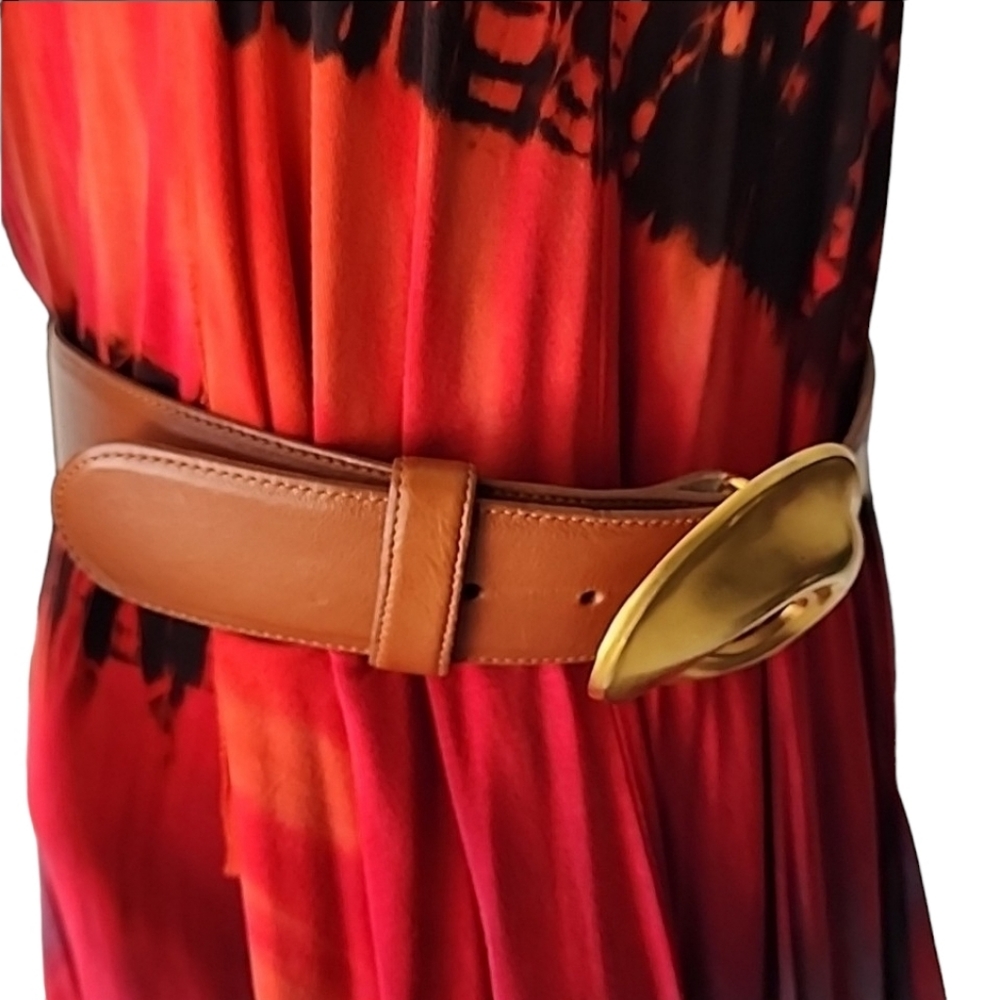 VINTAGE ROBERT LEE MORRIS Leather Belt Gold Swirl Buckle 80s Wearable Art Deco - Picture 8 of 16